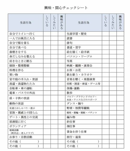 興味関心チェックシート