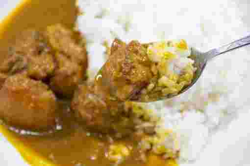 スプーンですくったチキンカレー