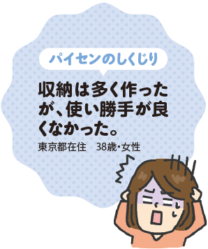 パイセンのしくじり | 収納は多く作ったが、使い勝手が良くなかった。(東京都在住 38歳・女性)
