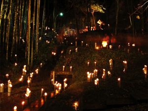 ▲竹田の城下町に約2万本の竹灯篭が灯される『たけた竹灯篭 竹楽』は毎年11月第三週の金曜~日曜日までの3日間開催される。「キリシタンミステリーに関心を持って竹田を訪れてくださる方は、みなさん“殿様や家老が加担して町ぐるみでキリシタンをかくまっていたと考えるとなんだか笑えます”とか、“切なくて悲しい隠れキリシタンのイメージが変わりました”とおっしゃいますね。クスっと笑える隠れキリシタン伝説が竹田のカラーです(笑)」(後藤さん談)