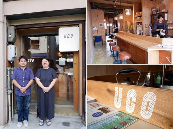 【写真左】お話を聞かせてくださった米澤さん(左)と吉田さん(右)。現在「NUCO」は木・金・土曜のみのオープン(アッセンブリッジ・ナゴヤ会期中は木曜~日曜、祝日オープン)。「手伝いたいと言ってくれる学生やプロジェクトメンバーで今の運営が成り立っているのですが、まちの人からは毎日開けてくれたらいいのにと言われることも多いので、今後の課題として考えていきたいです」と吉田さん。<br>
******************************************
<br>「潮寿司」の頃から使われていた照明や水屋が「NUCO」にも引き継がれている。取材時、常連さんがやってきて「向いのお店にコーヒー差し入れしといて」という場面も目にした。コミュニケーションの場を創るL PACK.の「コーヒーのある風景」を目の当たりにした気がした(筆者撮影)