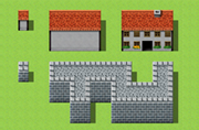 You can easily make this kind of building just by placing the roof and the tiles of the wall.