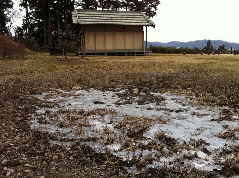 【鉢形城】三の曲輪の池跡に溜まる氷