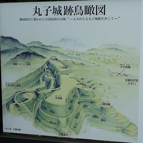 【丸子城】現地案内板。分かりやすい。丸子谷に入ってすぐの所にあったと記憶しているが。。