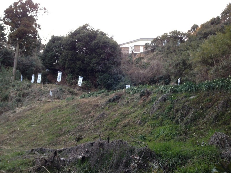 【玉縄城】七曲坂を振り返って撮影。写真外の右手に諏訪壇という最高標高地点がある。<br>      玉縄城の守護神として、諏訪神社が祀られ、櫓があったようだ。