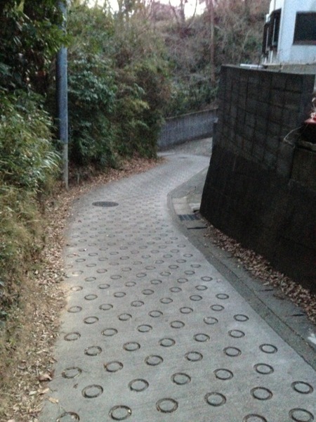 【玉縄城】ふあん坂。鎌倉にあるような切り通しになっている。<br><br>      太鼓櫓跡の地図を見ると、この周囲に曲輪が描いてあった。であれば、防御施設として有効だったはず。ふあん坂というキャッチーな名前が付いているので、これを活かして標柱を立てて、曲輪を整備すれば、もっと人を呼べそう。
