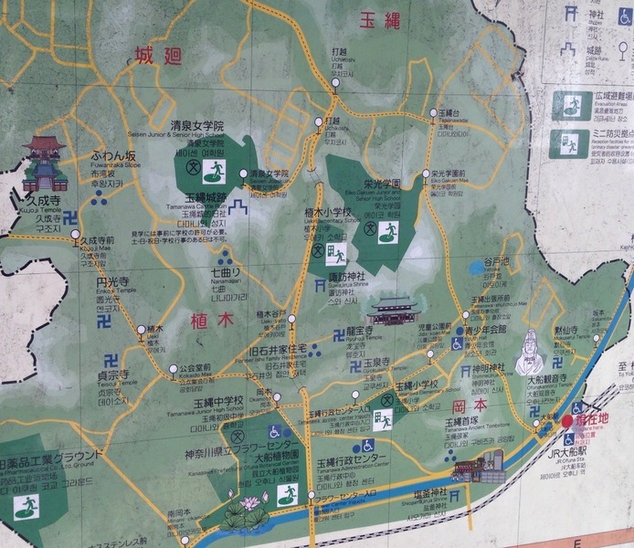 【玉縄城】大船駅前のエリアマップ。まずは玉縄城周辺のマップを把握しておきたい。