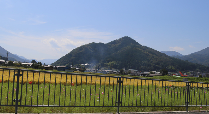 【竹田城】県道136号線を自動車で走行中に、竹田城がある古城山が見えてきた。