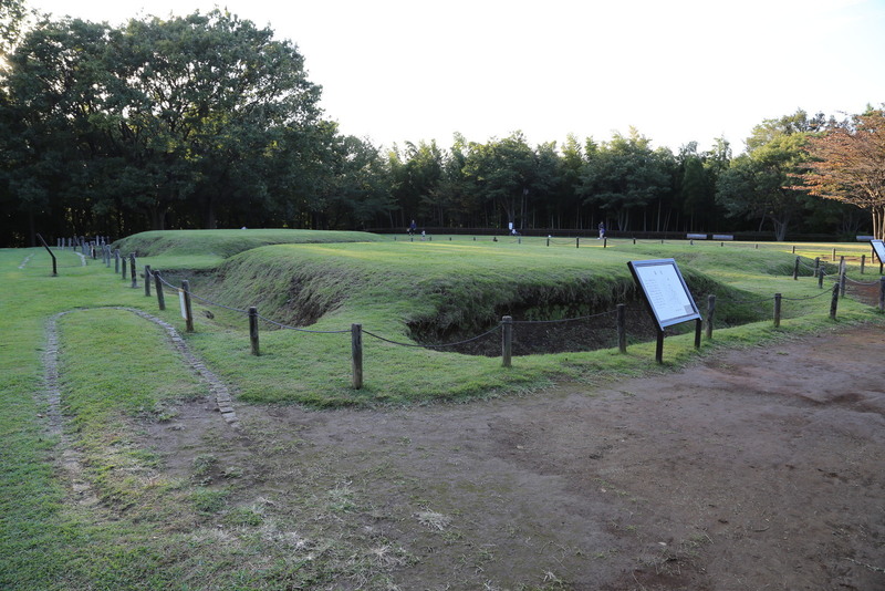 【大塚遺跡】大塚遺跡の東に80mほどの所にある、歳勝土（さいかちど）遺跡。      歳勝土遺跡は、方形周溝墓の遺跡。方形周溝墓とは、名前の通り、四角い墳墓で、墳墓の周りに溝が掘られている。歳勝土遺跡では、方形周溝墓が5基復元されている。実際の本物の方形周溝墓は、復元された方形周溝墓の下にある。