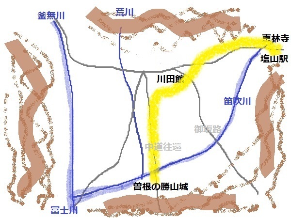 <p>山梨県の塩山駅から曽根の勝山城へ行った時の絵地図。<br>絵地図を作り始めて、最初期（2011年10月）のもので、ヒドい出来。</p>