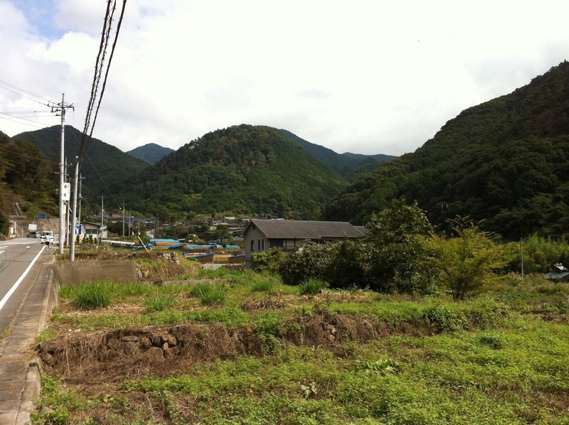 【要害山城】遠景。中央の山が要害山城。見た目よりも遠かった。