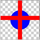 図1.5: SRC_OVER: 十字(SRC)が丸(DST)の上に重なっている