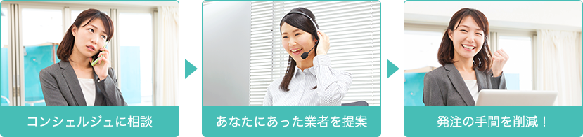 コンシェルジュに相談、あなたにあった業者を提案、発注の手間を削減!