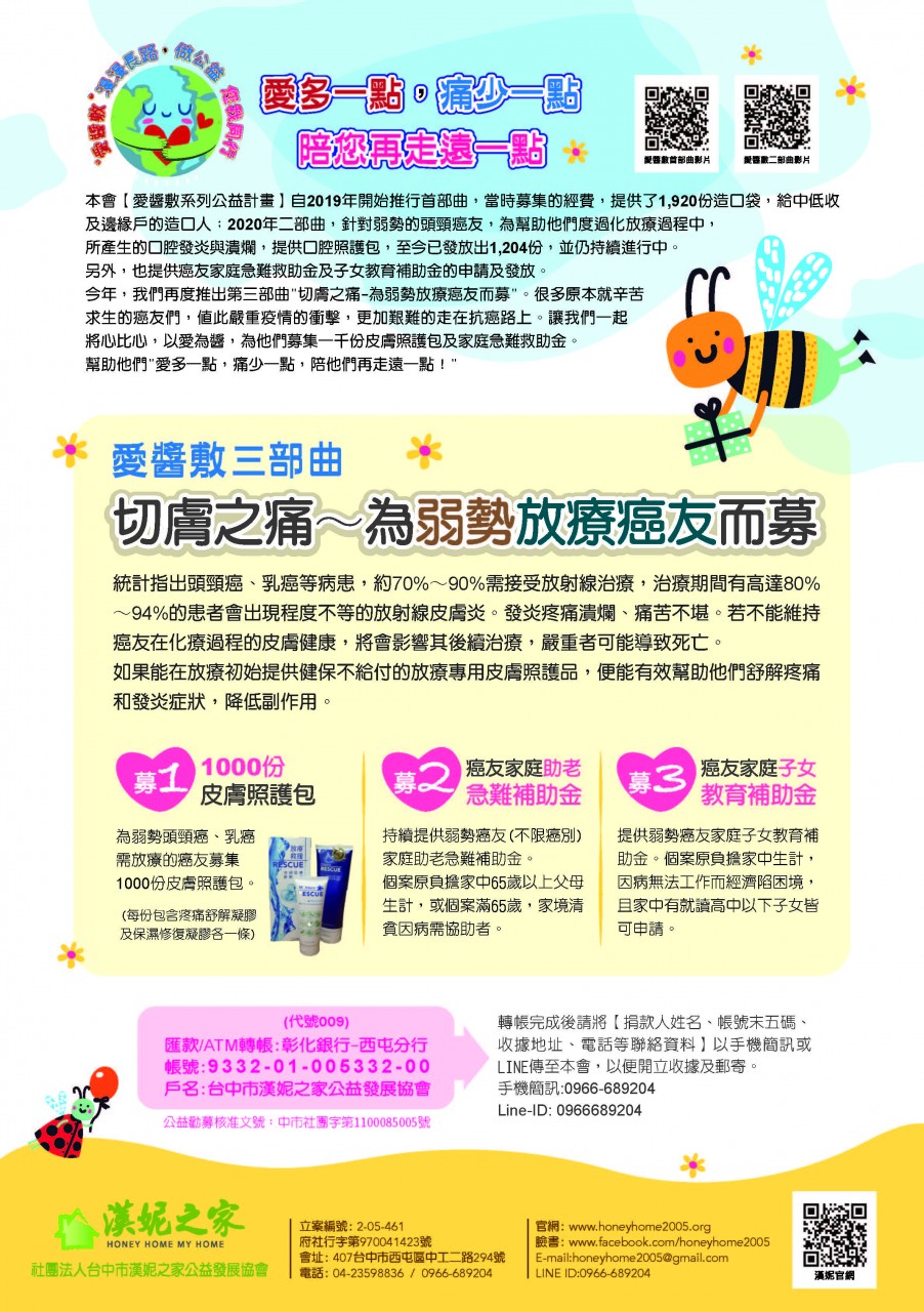 2021愛醬敷三部曲‧切膚之痛-為弱勢放療癌友而募