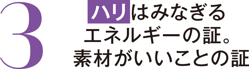3 ハリはみなぎるエネルギーの証。素材がいいことの証