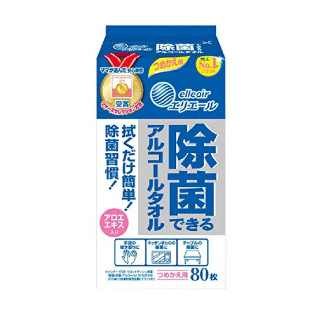 日本elleair消毒精溼巾80枚填充包◉手/物品/門把皆可用