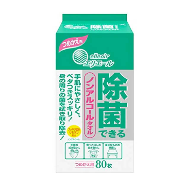 日本elleair消毒滅菌酒精溼巾80枚填充包◉孩子/皮膚/臉部/手皆可用