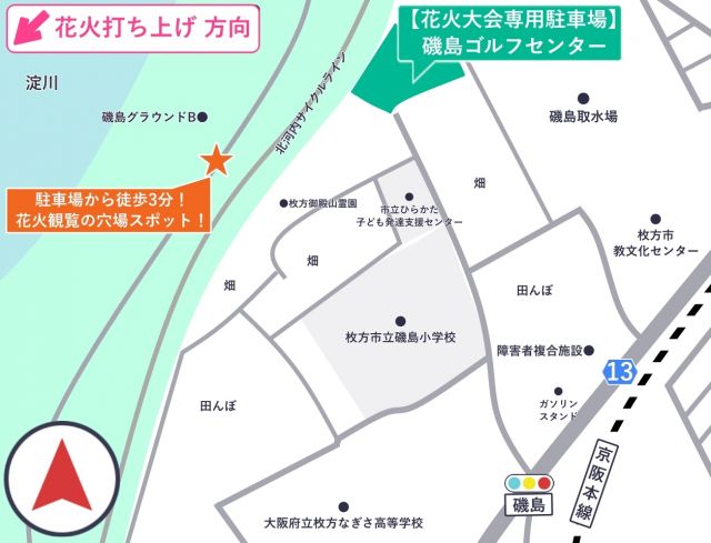 花火が綺麗に見える土手まで徒歩2分！ゴルフセンター駐車場の駐車場写真