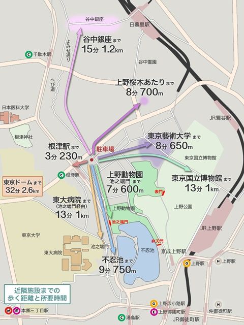 駐車場から周辺施設へのアクセス