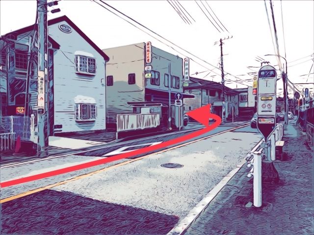 1.バス停(四ツ家)の先の新聞屋を左折