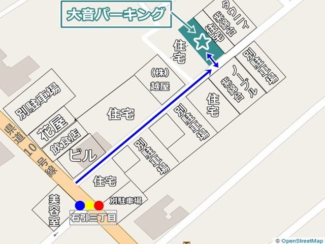 当駐車場の位置と周辺の建物状況がわかる図面です。場所にお間違いの無いようご注意ください。