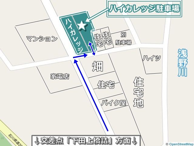 当駐車場の位置と周辺の建物状況がわかる図面です。場所にお間違いの無いようご注意ください。