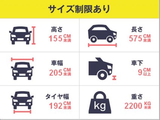 当駐車場は、ご利用にあたって駐車制限がございます。かならず事前に、ご自身のお車が駐車可能かご確認ください。
