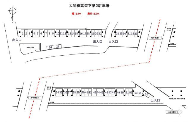 大師線高架下第2駐車場【28〜33番】の駐車場写真