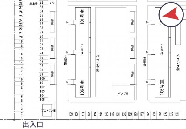 ビレッジハウス川沿【E-009】※1号棟付近の駐車場写真