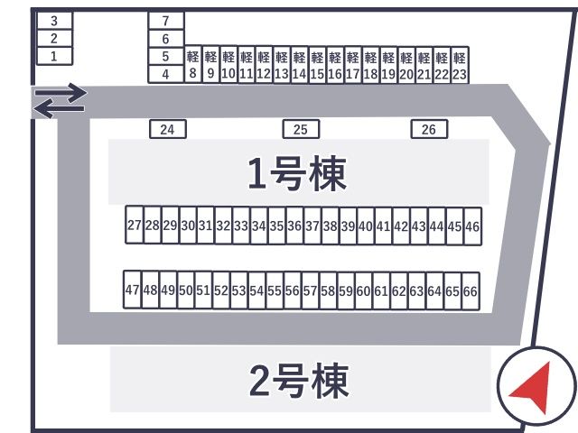 ビレッジハウス東河原【W-070】駐車場※1号棟と2号棟の間付近の駐車場写真