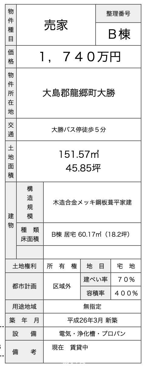 龍郷町大勝 / 3DK / 1,740万円の売買一戸建て | 奄美の不動産情報