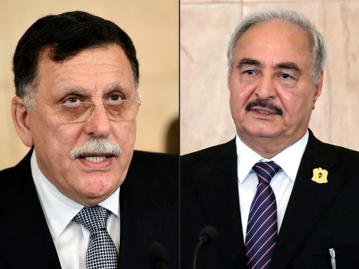 split frame of two men speaking to the press