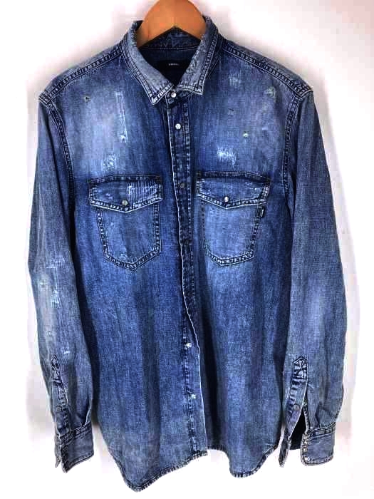 DIESEL（ディーゼル） ダメージ加工デニムシャツ メンズ トップス