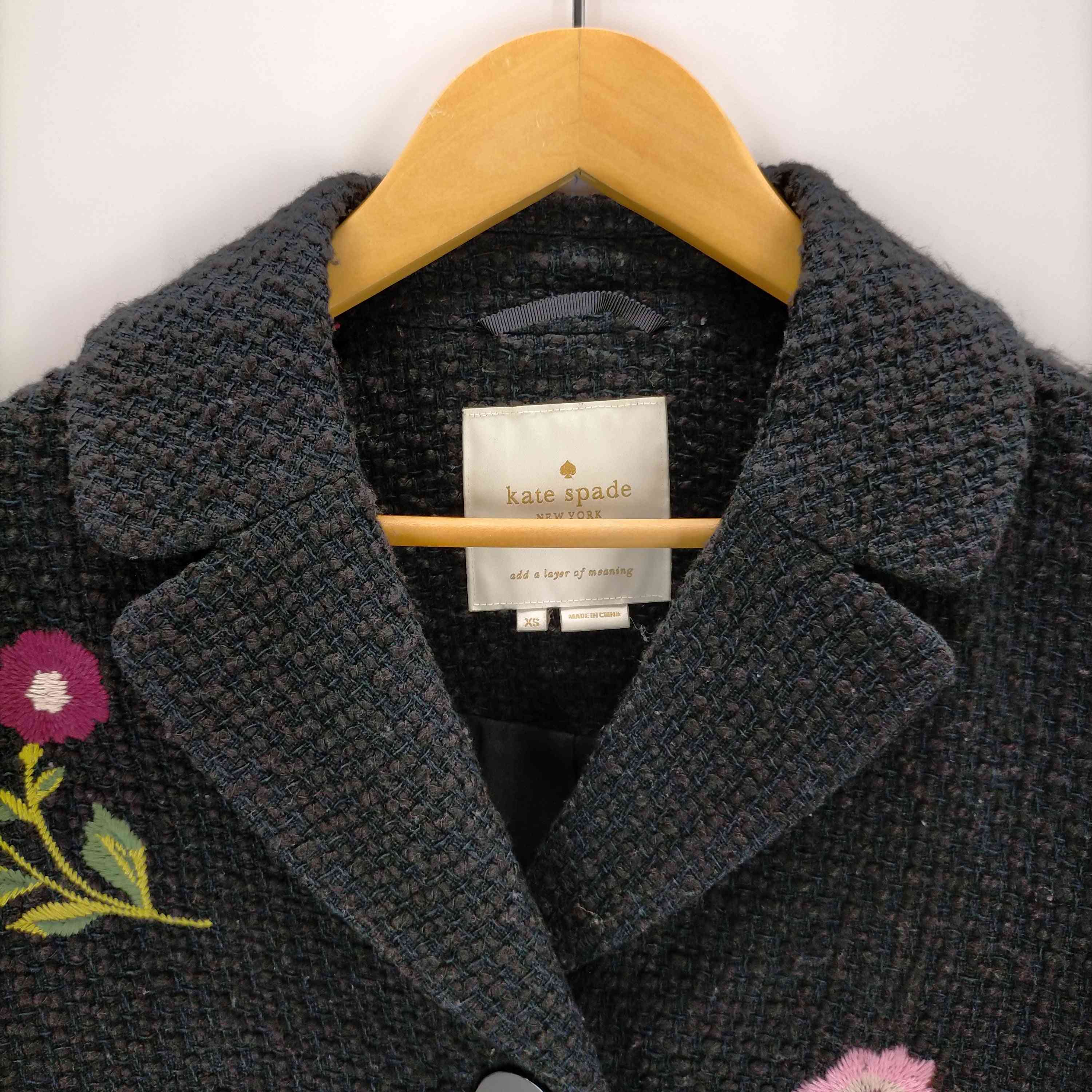Kate spade(ケイトスペード)フラワー刺繍 ツイードコート 【中古  