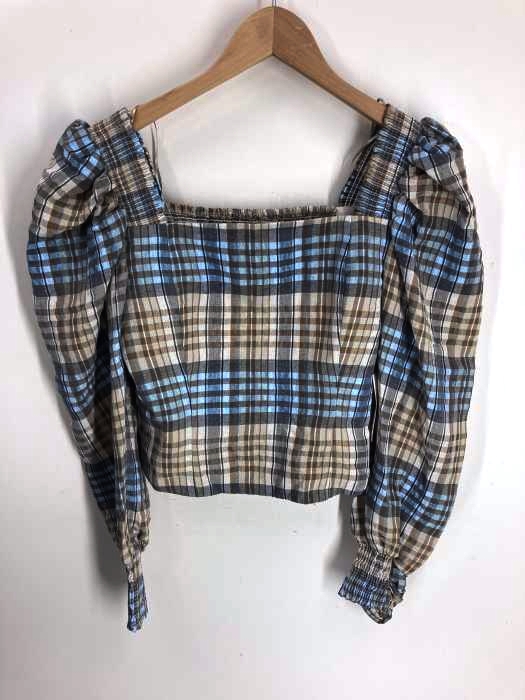 ZARA（ザラ） チェック柄 スクエアネック ブラウス レディース トップス