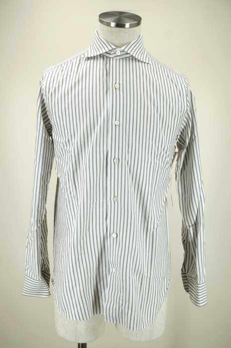 BEAMS F （ビームスエフ） SLIM FIT ストライプ柄ワイドカラーシャツ メンズ トップス