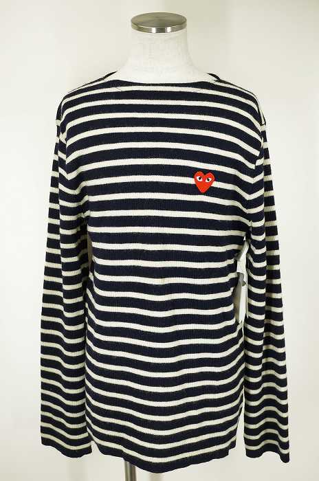 PLAY COMME des GARCONS （プレイコムデギャルソン） ハートワッペン付ボーダーウールニット メンズ トップス