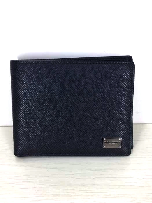 DOLCE&GABBANA(ドルチェアンドガッバーナ) 型押しレザー ロゴプレート 二つ折り財布 メンズ 財布・ケース