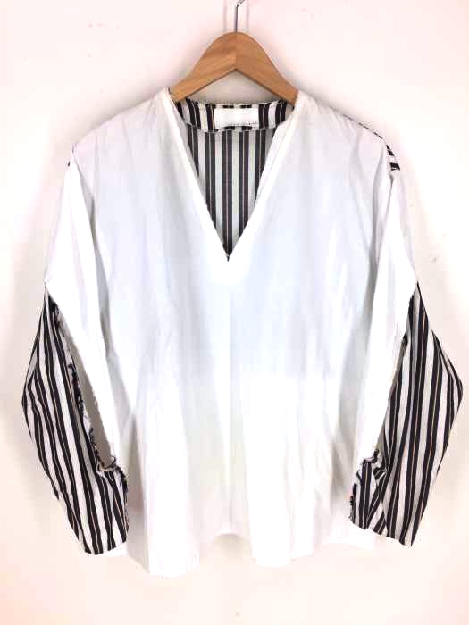 sawa takai（サワタカイ） リメイク 再構築 V Neck Slash Top ストライプ ブラウス レディース トップス