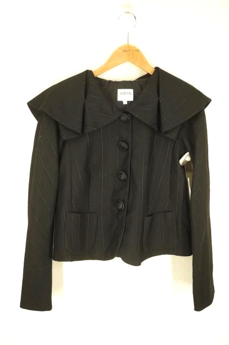ARMANI COLLEZIONI(アルマーニコレツィオーニ) ストライプ柄 ビッグカラー ショートコート レディース アウター