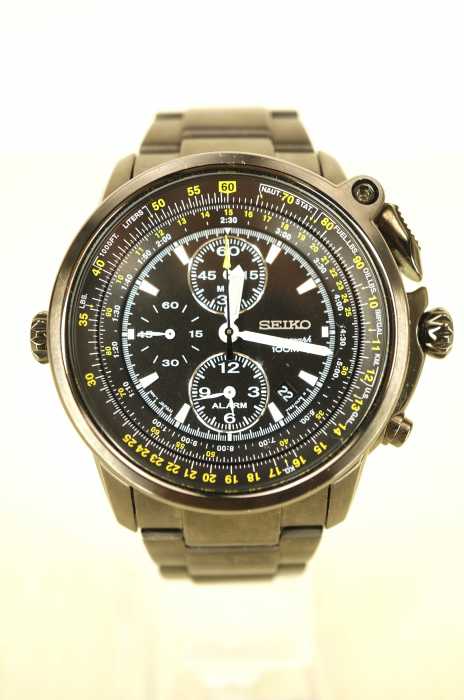 稼働品 SEIKO セイコー パイロット クロノグラフ 腕時計 SEIKO パイロット クロノグラフ デイト ブルー文字盤 SS メンズ