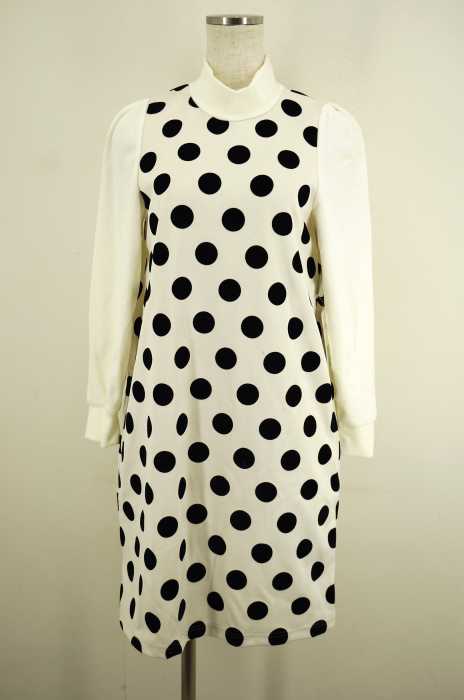 Dot＆Stripes CHILD WOMAN （ドットアンドストライプスチャイルドウーマン） 14SS モックネック異素材切替ビックドットワンピース レディース ワンピース