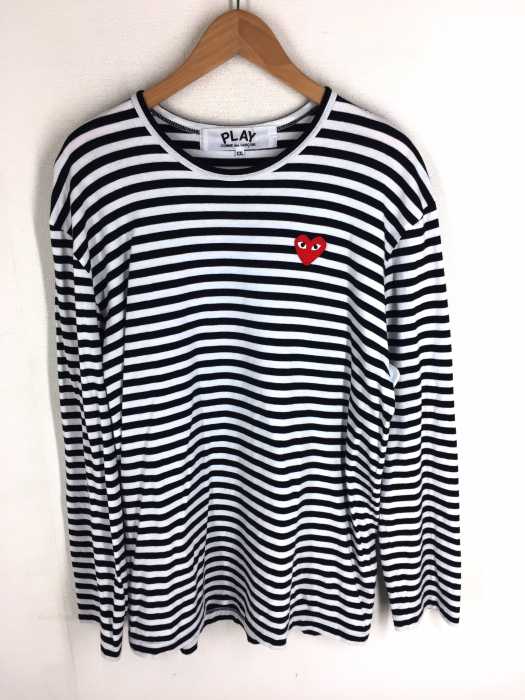 PLAY COMME des GARCONS (プレイコムデギャルソン) AD2019/5 ハートワッペン ボーダークルーネックカットソー メンズ トップス