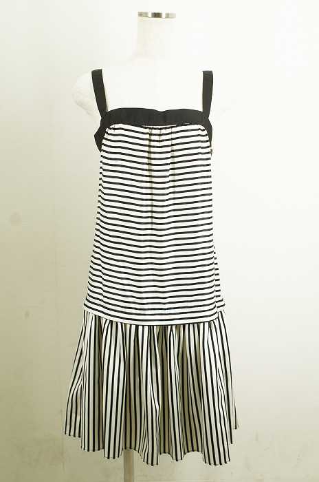 ZARA BASIC (ザラベーシック) ストライプ×ボーダー切替ワンピース レディース ワンピース