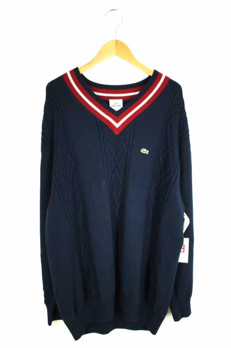 LACOSTE (ラコステ) ケーブル編み Vネック ワンポイント刺繍 メンズ トップス