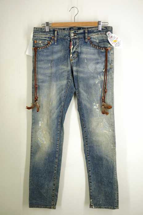 DSQUARED2 （ディースクエアード） 12SS レザーコード使いクラッシュ加工デニムパンツ メンズ パンツ