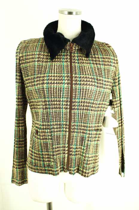 PLEATS PLEASE ISSEY MIYAKE （プリーツプリーズイッセイミヤケ） ファーネック付きチェック柄プリーツジャケット レディース アウター