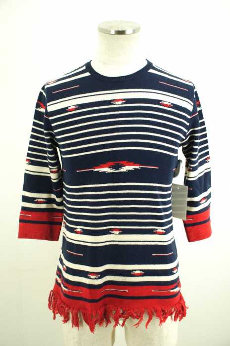 EO TO TO (エオトト) リネン混フリンジデオルテガボーダーニット DHURRIE BORDER KNIT メンズ トップス