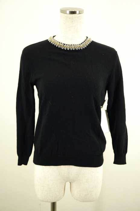 ZARA KNIT（ザラニット） カシミア混ビジュー付クルーネックニットセーター レディース トップス