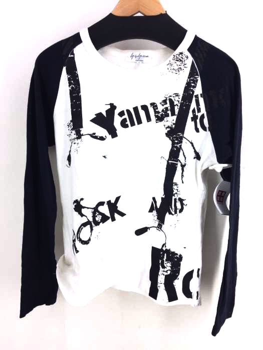 Yohji Yamamoto POUR HOMME（ヨウジヤマモトプールオム） デザイン切替 プリント クルーネックTシャツ レディース トップス